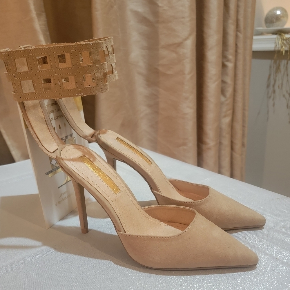 Liliana Windowpane Ankle Strap Faux Suede Stiletto Heels/Sandals